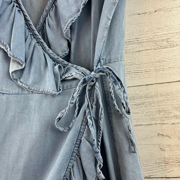 ASOS Chambray Wrap Ruffle Trim Short Sleeve Dress Size 8 - Picture 8 of 10